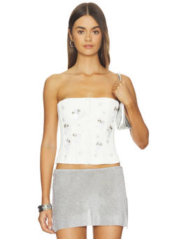 GUIZIO - Embellished Satin Women's Strapless Lace-Up Corset Top White