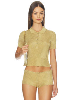 GUIZIO - Mateo Women's Metallic Knit Polo Top Gold