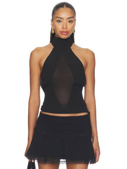 GUIZIO - Koemi Women's Halter Neck Sleeveless Crepe Top Black
