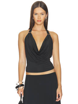 GUIZIO - Nellie Women's Halter Cowl Neck Jersey Top Black
