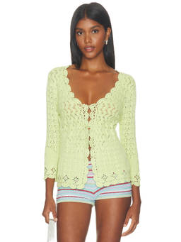 GUIZIO - Rosalie Women's Crochet Knit Scalloped Hem Top Green