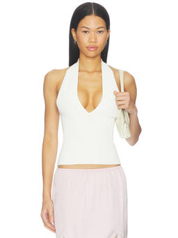 DL1961 - Rib Knit Women's Sleeveless Halter Neck Top White