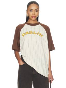 Darlin - Old Skool Women's Graphic Raglan Crew Neck T-Shirt Vanilla & Hickory