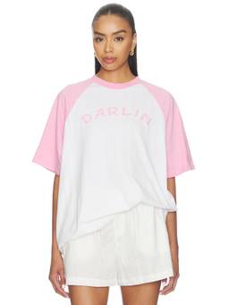 Darlin - Old Skool Women's Graphic Print Raglan Crew Neck T-Shirt Pink