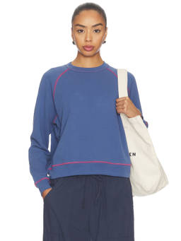 DONNI. - Eco-terry Women's Contrast Stitch Crew Neck Sweatshirt Blue