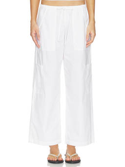 DONNI. - Poplin Women's Drawstring Utility Pocket Cargo Pants White