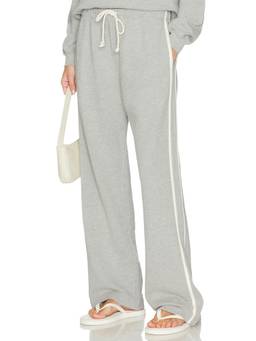 DONNI. - Eco-Terry Stripe Women's Drawstring Wide-Leg Palazzo Pants Grey