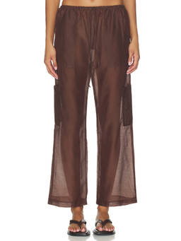 DONNI. - Silk Cotton Sheer Women's Drawstring 6-Pocket Cargo Pants Brown