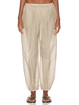 DONNI. - Silk Cotton Women's Sheer Elastic Waist Palazzo Pants Beige