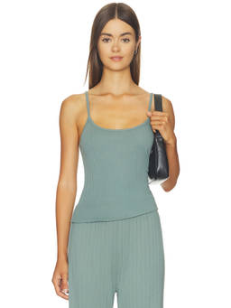 DONNI. - Pointelle Women's Sleeveless Rib Cami Tank Top Green