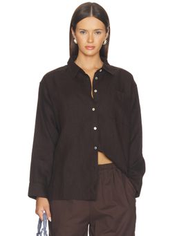 DONNI. - Linen Relaxed Women's Button-Up Shirt Espresso