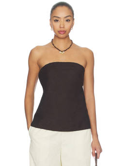 DONNI. - Linen Women's Strapless Elastic Neckline Tube Top Brown