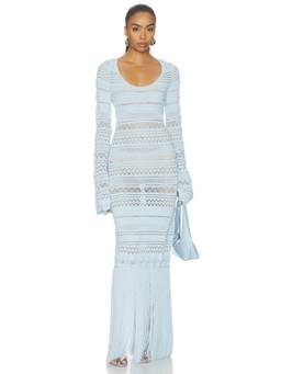 DEVON WINDSOR - Women's Open Knit Fringe Hem Maxi Dress Celeste