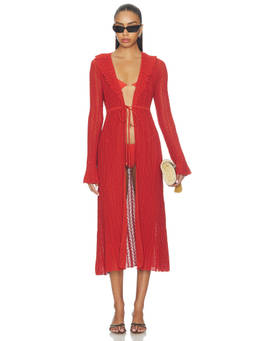 DEVON WINDSOR - Crochet Women's Self-Tie Open Front Robe Terracotta