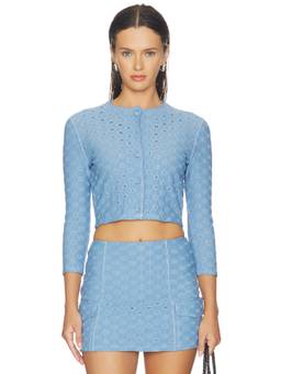 DEVON WINDSOR - Reed Women's Semi-Sheer Button Front Cropped Swim Jacket Blue