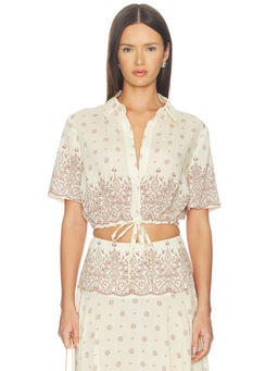 DEVON WINDSOR - Rosie Women's Printed Tie-Up Hem Crop Top Beige