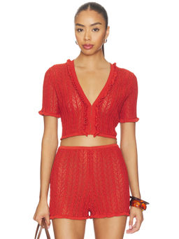 DEVON WINDSOR - Charlene Women's Sheer Knit V-Neck Crop Top Terracotta