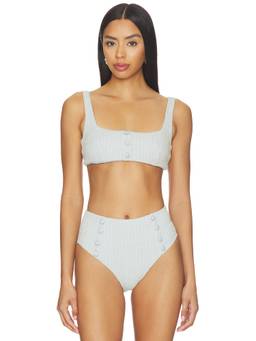 DEVON WINDSOR - Mya Women's Ribbed Square Neck Tie-Up Bikini Top Blue