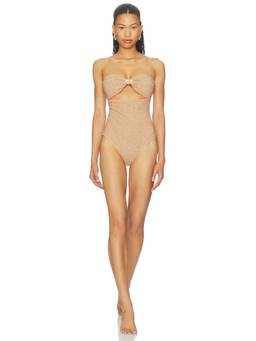 DEVON WINDSOR - Metallic Knit Women's Strapless Cut-Out One-Piece Swimsuit Gold