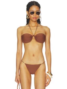 DEVON WINDSOR - Giana Women's Built-In Bra Halter Tie Bikini Top Brown