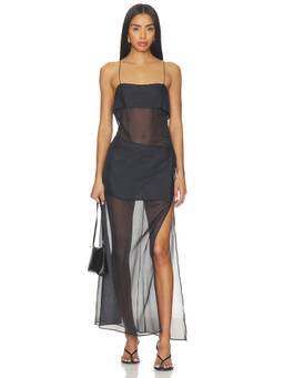 EAVES - Athina Women's Sheer Wrap Maxi Dress Black