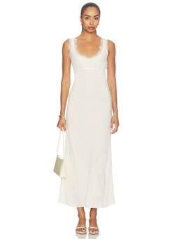 EAVES - Women's Lace Trim Sleeveless Midi Dress Ivory