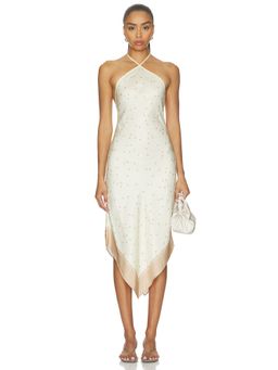 EAVES - Elissa Women's Halter Neck Satin Midi Dress Ivory