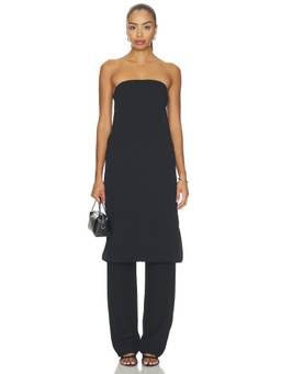 EAVES - Polished Crepe Women's Strapless Side Slit Midi Dress Black