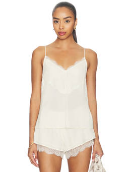EAVES - Fabienne Women's Lace Trim Sleeveless Cami Top Ivory