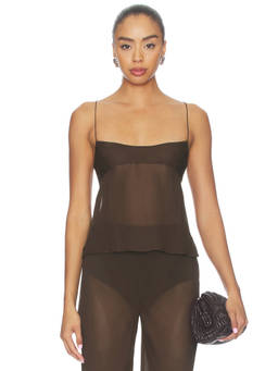EAVES - Malene Women's Sheer Sleeveless Shoulder Straps Cami Brown