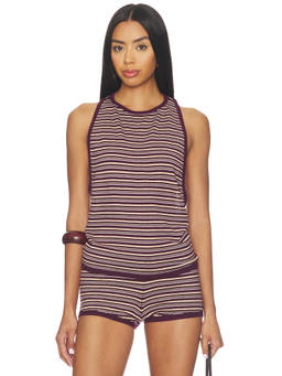 EB Denim - Romy Knit Women's Sleeveless Racer Back Tank Top Burgundy