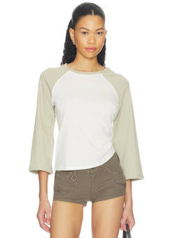 EB Denim - Kingsley Women's Raglan Crew Neck Top Olive & White