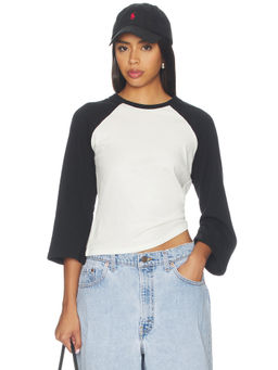 EB Denim - Kingsley Women's Cropped Raglan Crop Top Black & White
