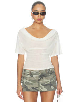 EB Denim - Madeo Women's Draped Cowl Neck Tee Ivory