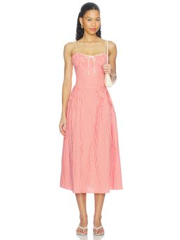 Elodie the Label - Gingham Women's Tie-Up Detail Midi Dress Coral