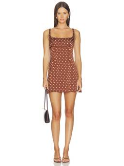 Elodie the Label - Zia Women's Polka Dot Back Cut-Out Satin Mini Dress Brown