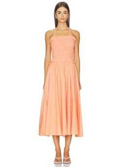 Elodie the Label - Paloma Women's Halter Neck Smocked Midi Dress Orange