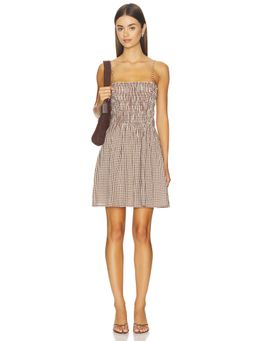 Elodie the Label - Gingham Women's Smocked Strap Mini Dress Brown