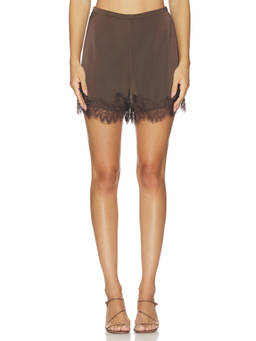 Elodie the Label - Satin Lace-Trim Women's Pull-On Shorts Brown