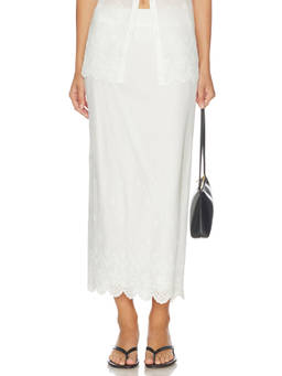 Elodie the Label - Giselle Women's High Waist Embroidered Midi Skirt Cream
