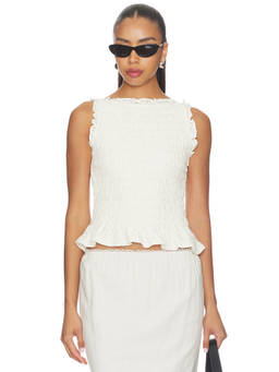 Elodie the Label - Veda Women's Smocked Lace Trim Sleeveless Top Cream