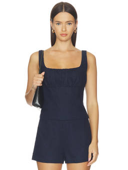 Elodie the Label - Dwyn Women's Linen Blend Square Neck Sleeveless Top Navy Blue