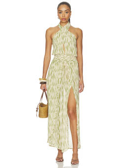 Especia - Adair Women's Halter Neck Printed Wide Jumpsuit Green