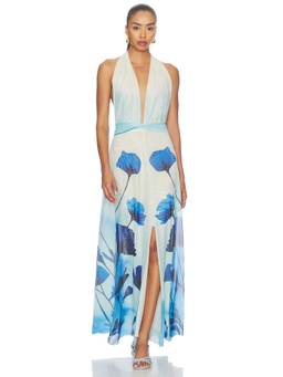 Especia - Micelia Women's Halter Tie-Up Floral Maxi Dress Blue