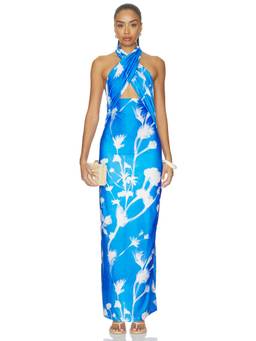 Especia - Kim Neel Women's Halter Neck Cut-Out Maxi Dress Blue