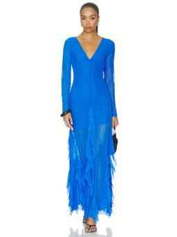 Especia - Galene Women's V-Neck Ruffled Maxi Dress Blue