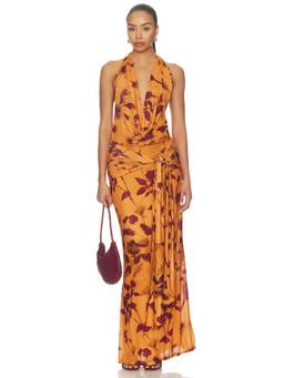 Especia - Napali Women's Halter Neck Tie-Up Maxi Dress Yellow