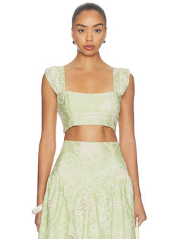 Especia - Eyelet Women's Lace-Up Back Crop Top Green
