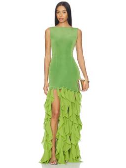 ELLIATT - Marison Women's Ruffled Fringe Maxi Gown Fern Green