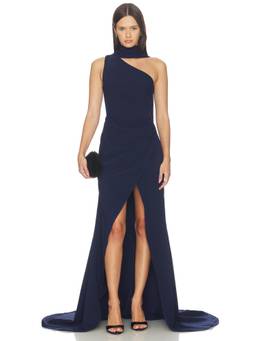 ELLIATT - Leonara Women's One Shoulder Draped Maxi Gown Navy Blue